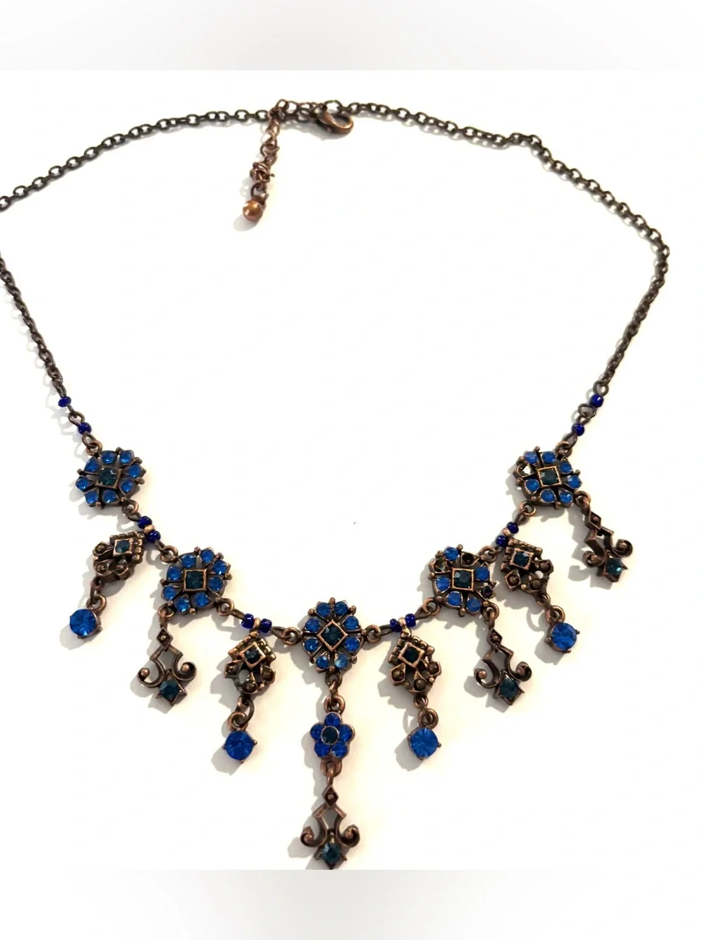 Vintage Blue Crystal Statement Drop Necklace